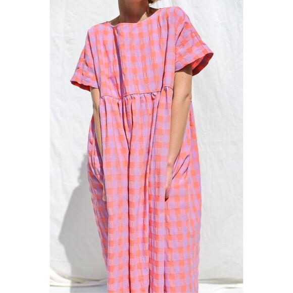 OFFON Oversized seersucker checks dress SILVINA - Picture 1 of 11